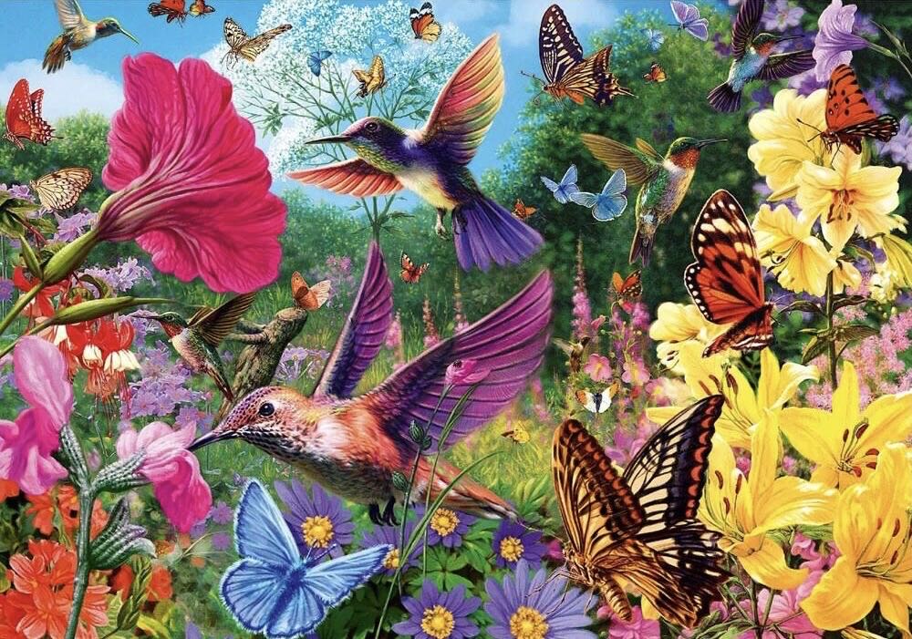 Sea Of Flowers Hummingbird Garden - Jigsaw Puzzles puzzle collectible - Main Image 2