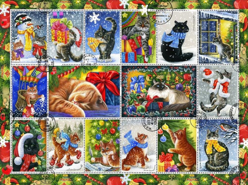 Christmas Cat stamps (NIB) - Vermont Christmas Company puzzle collectible [Barcode 100007512824] - Main Image 2