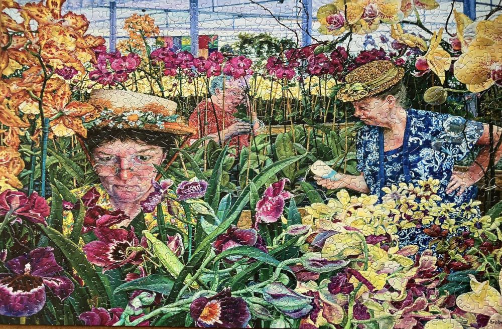 Orchids With Mantis - SunsOut puzzle collectible [Barcode 796780442726] - Main Image 3