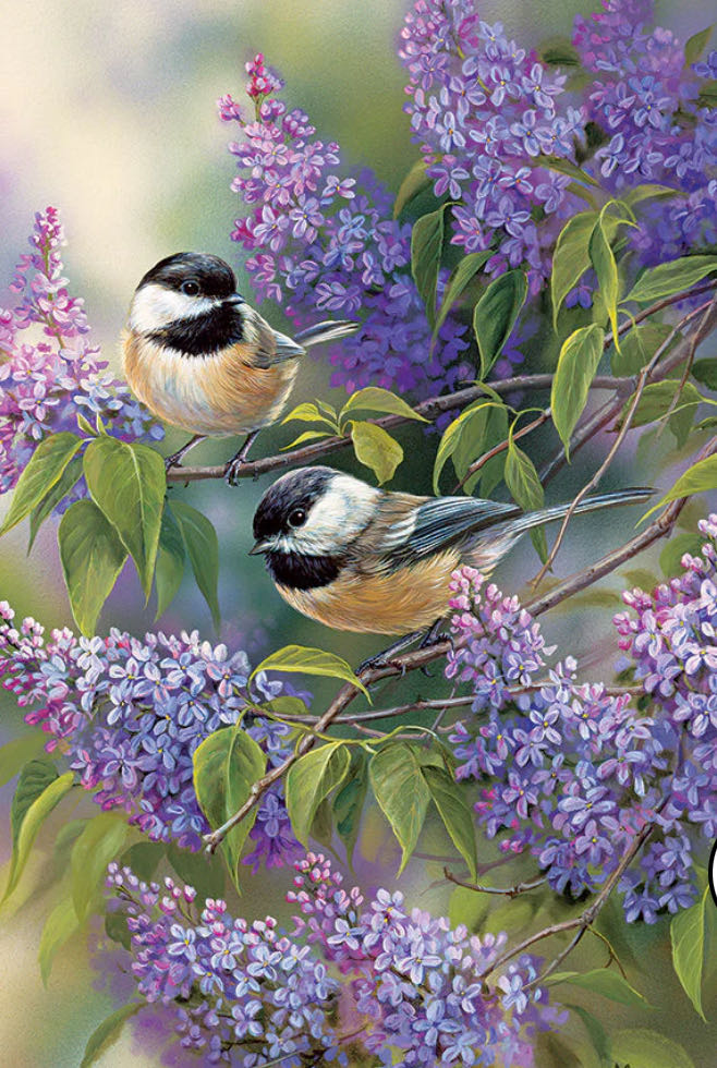 Chickadees And Lilacs - Cobble Hill puzzle collectible [Barcode 625012518154] - Main Image 2