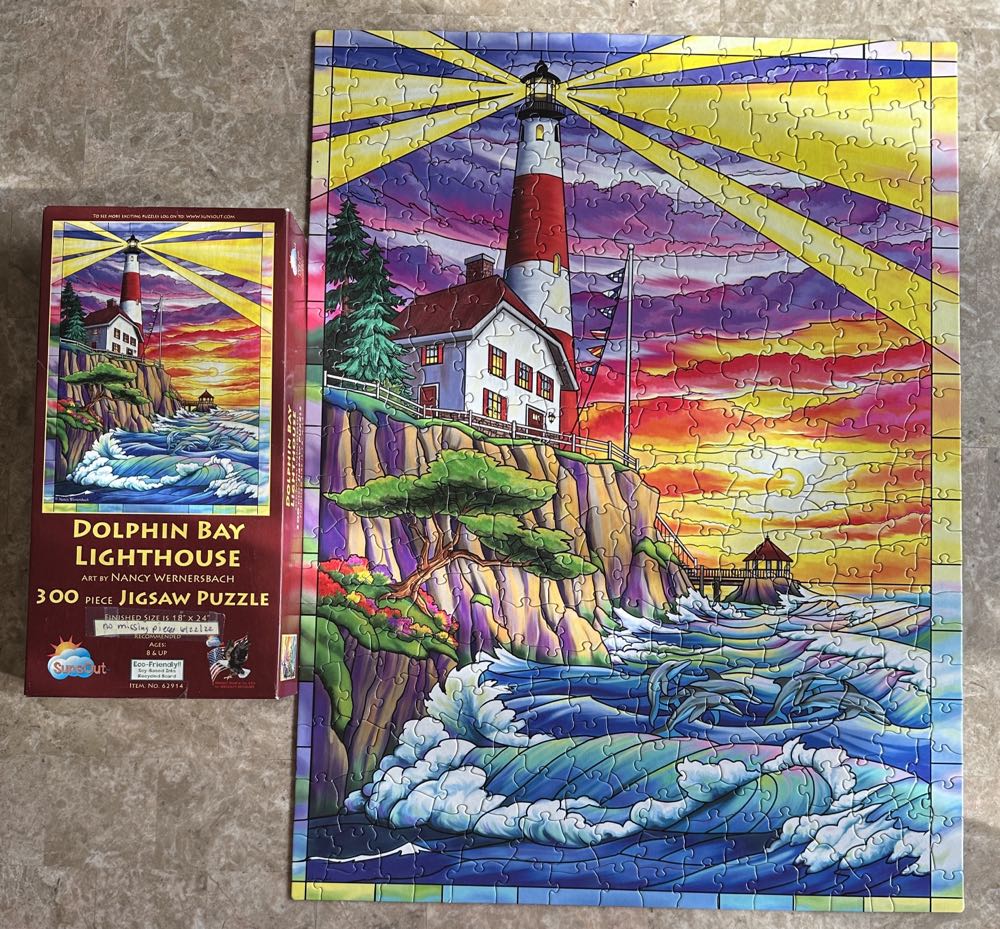 Dolphin Bay Lighthouse - SunsOut puzzle collectible [Barcode 796780629141] - Main Image 2