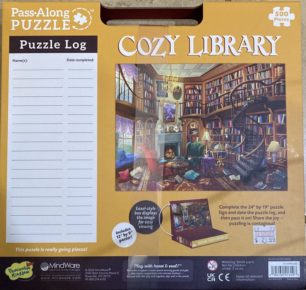Cozy Library - Peaceable Kingdom, A MindWare Brand puzzle collectible [Barcode 195130413193] - Main Image 2