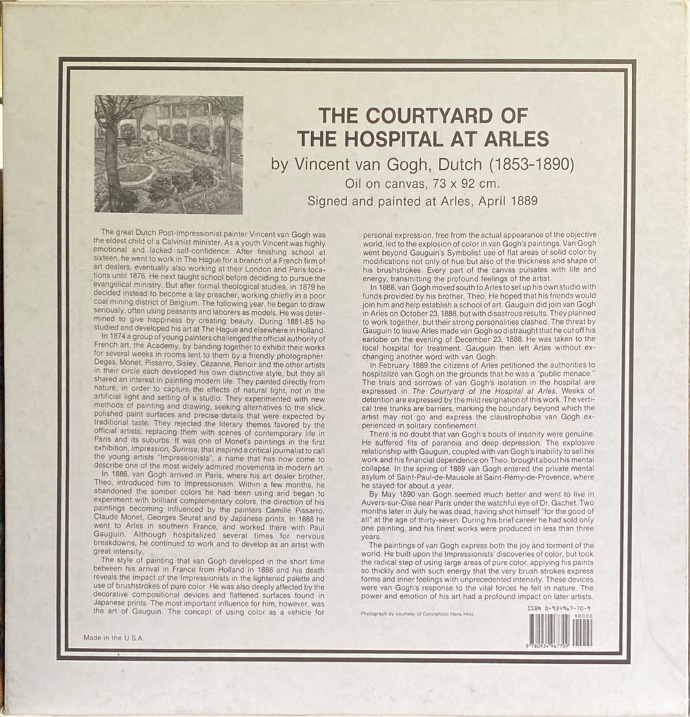 The Courtyard Of The Hospital At Arles - Battle Road Press puzzle collectible [Barcode 9780934967709] - Main Image 2