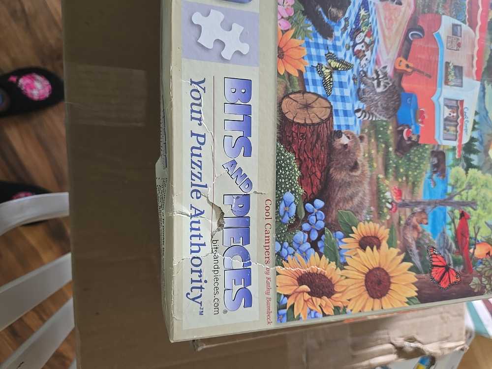 SOLD Bits And Pieces 500 Piece Jigsaw Puzzle For Adults 18” X 24” Cool Campers 500 Pc Nature Animals Bears Camping Forest River Jigsaw By Artist Kathy Bambeck - Bits And Pieces puzzle collectible [Barcode 192949063861] - Main Image 2