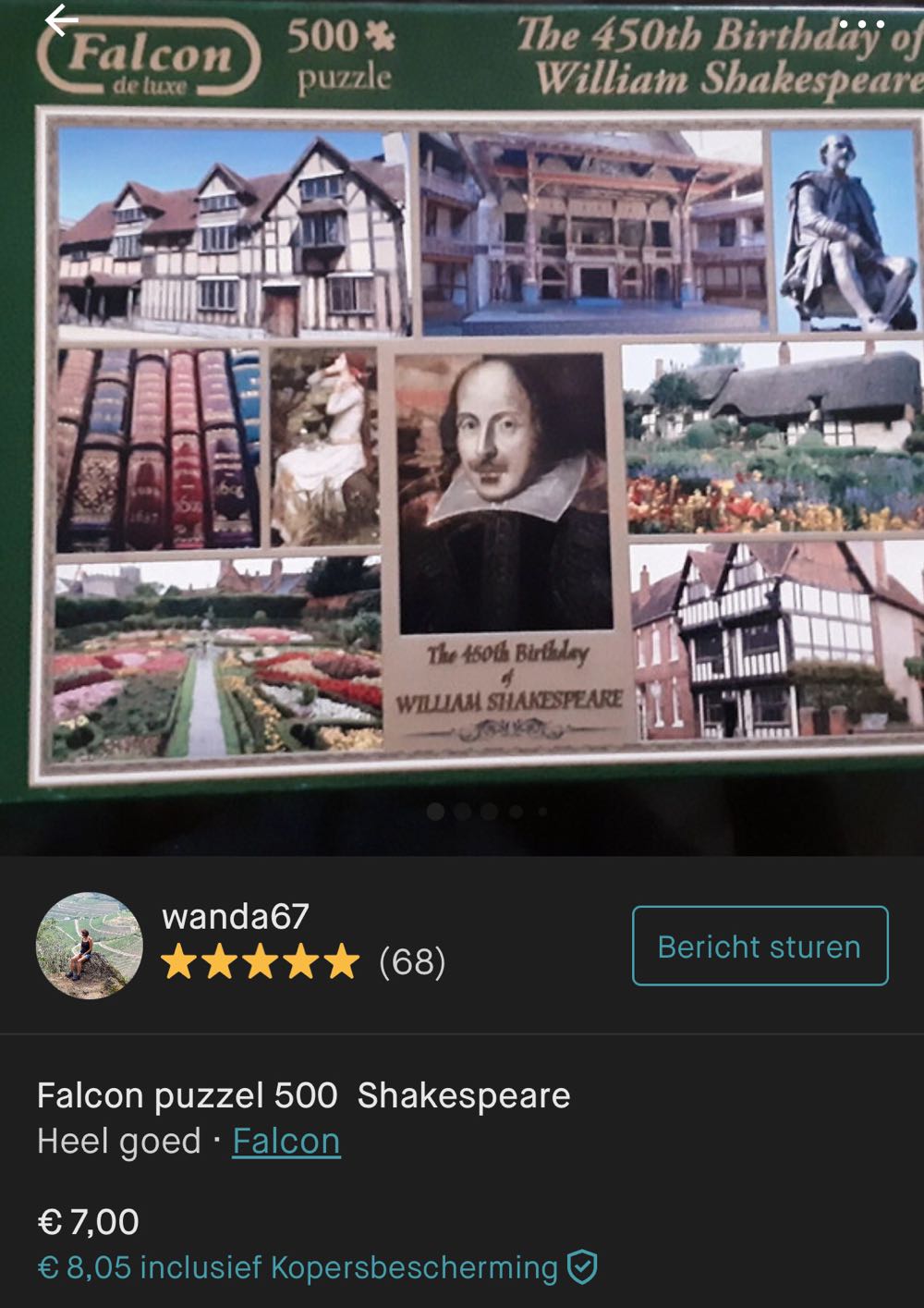 Birthday Of William Shakespeare 450th - Falcon de luxe puzzle collectible [Barcode 8710126110508] - Main Image 4