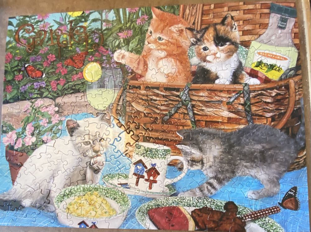 300 Piece Julie Baukneht Art Puzzle ”picnic Kittens” New 18”x 24” Large Pieces - Spillsbury Puzzle Co. puzzle collectible [Barcode 810061441724] - Main Image 3