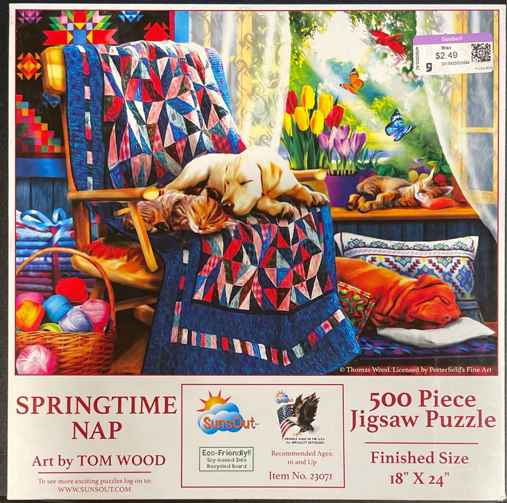 Sunsout Inc Springtime Nap 500 Pc Jigsaw Puzzle By Artist: Tom Wood Finished Size 18” X 24” Mpn# 23071 - SunsOut puzzle collectible [Barcode 796780230712] - Main Image 2