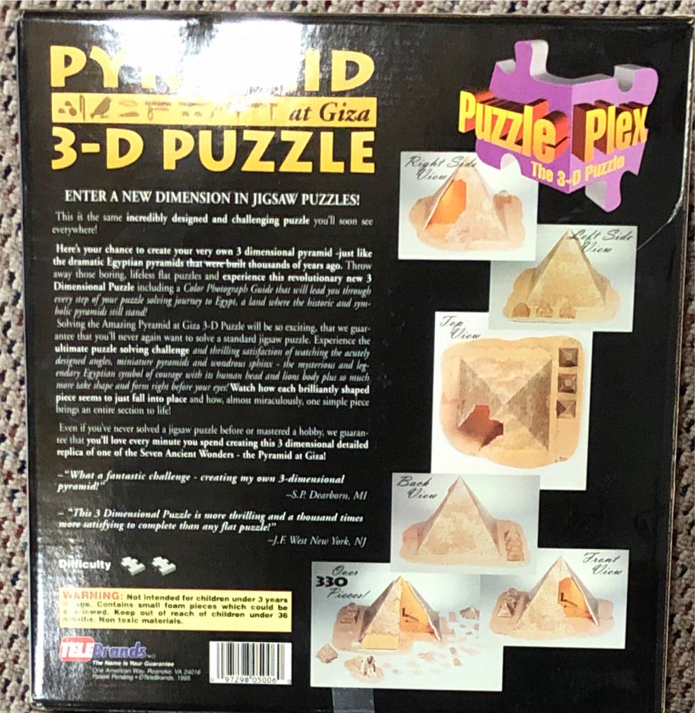 New Sealed 3 D Puzzle Pyramid Gaza Great Sphinx Egypt Telebrands Over 330 Pieces  puzzle collectible [Barcode 097298050060] - Main Image 2
