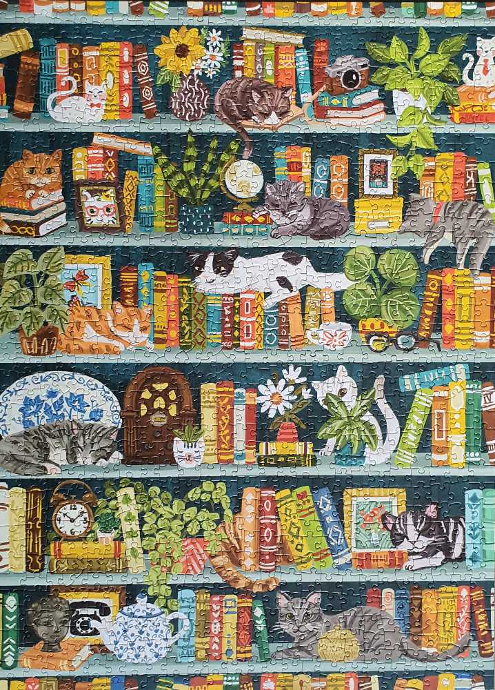 The Purrfect Bookshelf - Cobble Hill puzzle collectible [Barcode 625012400237] - Main Image 2