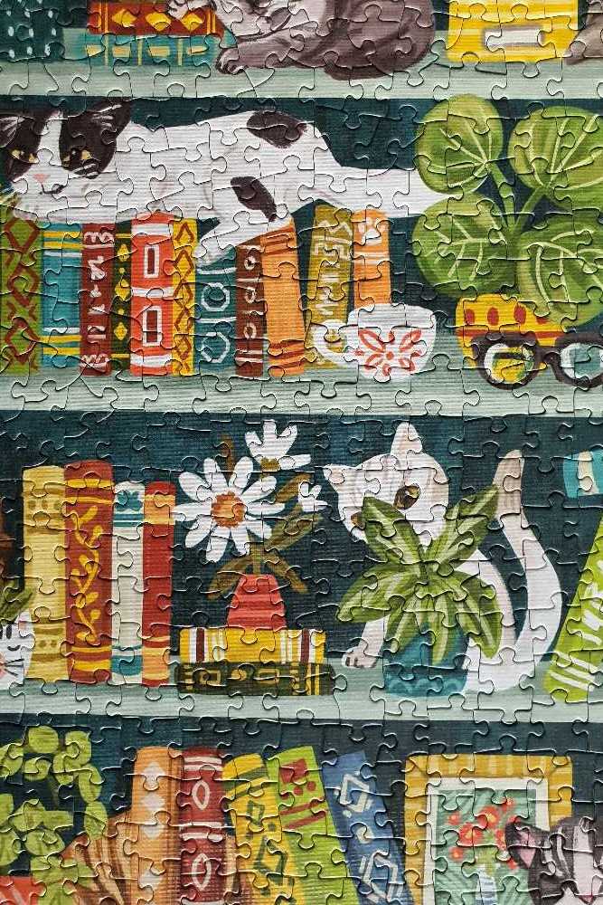 The Purrfect Bookshelf - Cobble Hill puzzle collectible [Barcode 625012400237] - Main Image 3