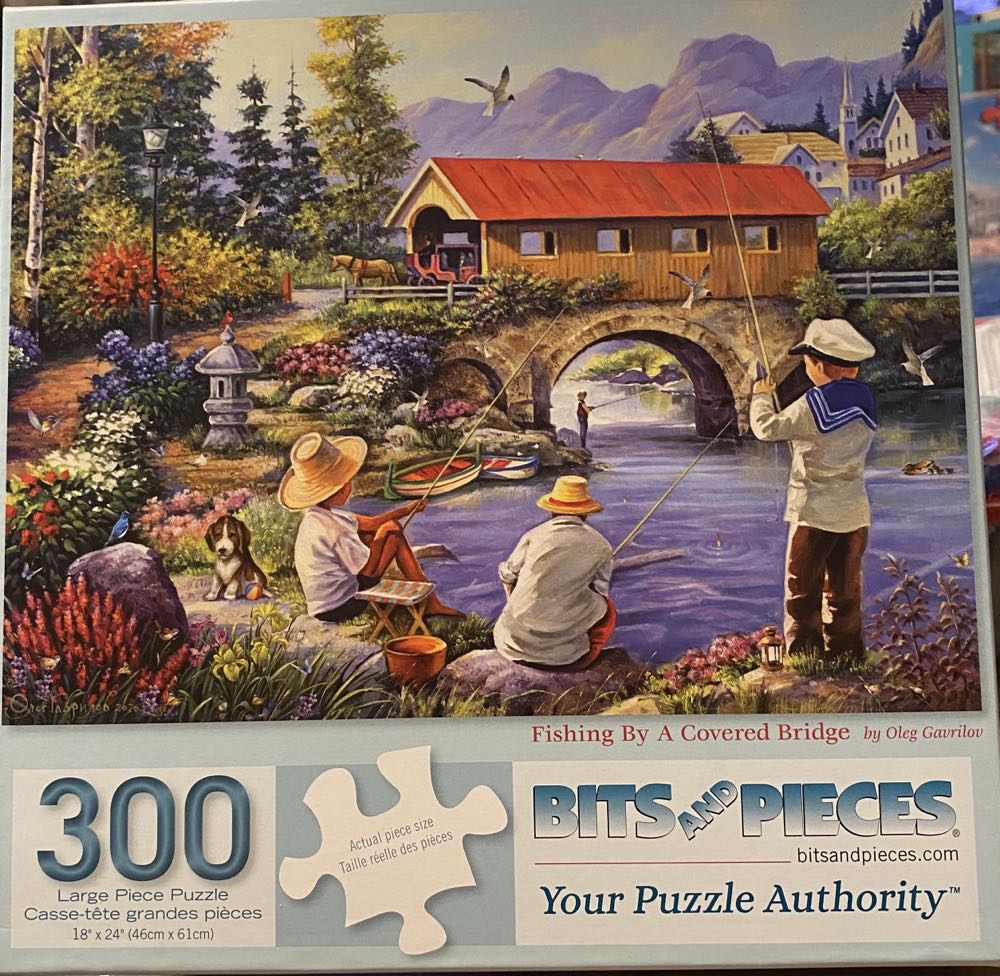Fishing By A Covered Bridge - Bits & Pieces puzzle collectible [Barcode 192949071613] - Main Image 2