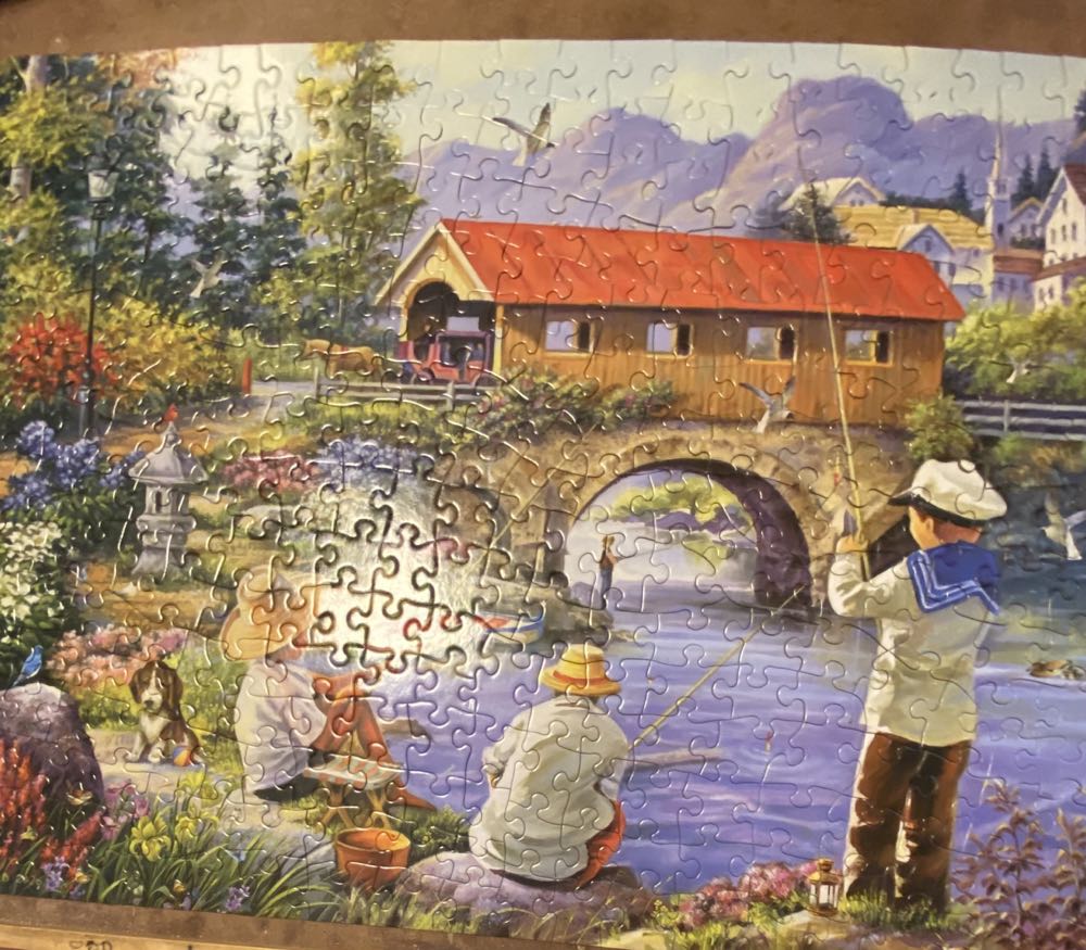 Fishing By A Covered Bridge - Bits & Pieces puzzle collectible [Barcode 192949071613] - Main Image 3