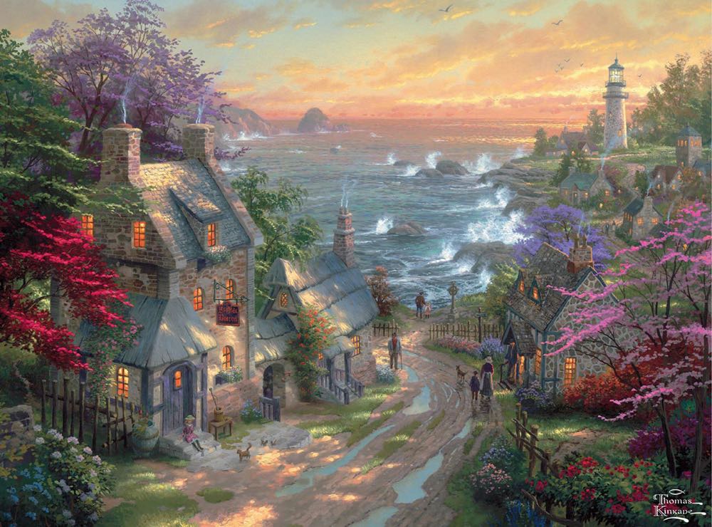 Thomas Kinkade : The Village Lighthouse ♻️ - Ceaco puzzle collectible [Barcode 021081331074] - Main Image 2