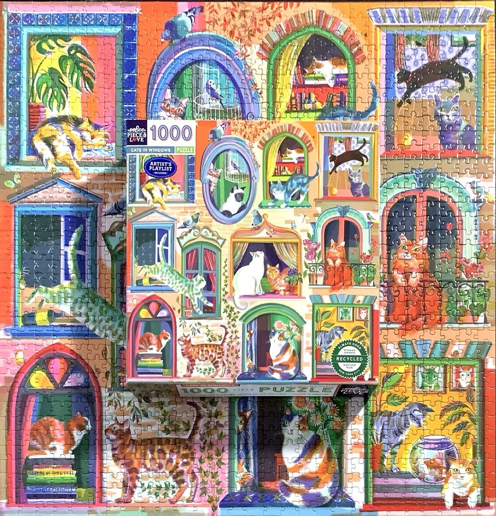 Cats In Windows  - eeBoo 🇺🇸 puzzle collectible [Barcode 689196514616] - Main Image 3