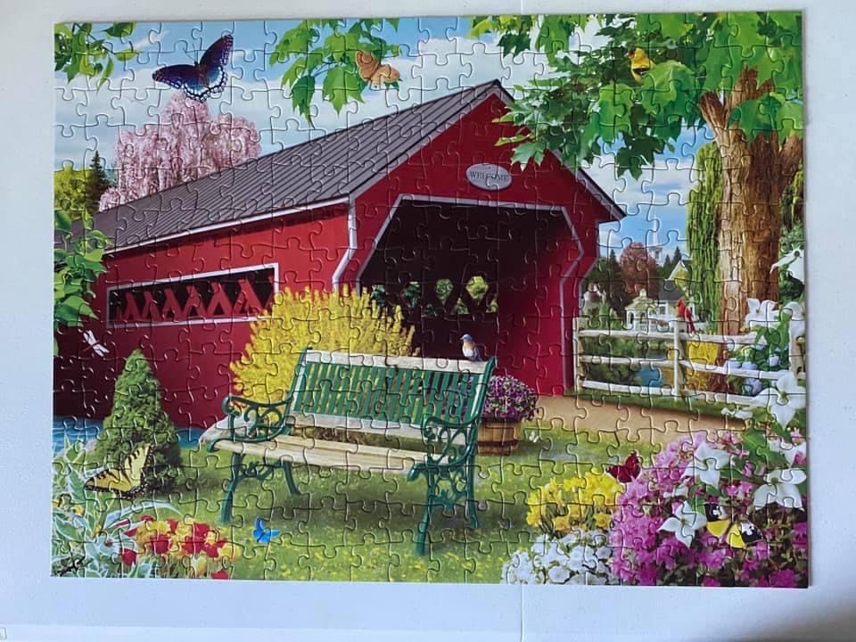 Springtime Red Covered Bridge - Master Pieces puzzle collectible - Main Image 2