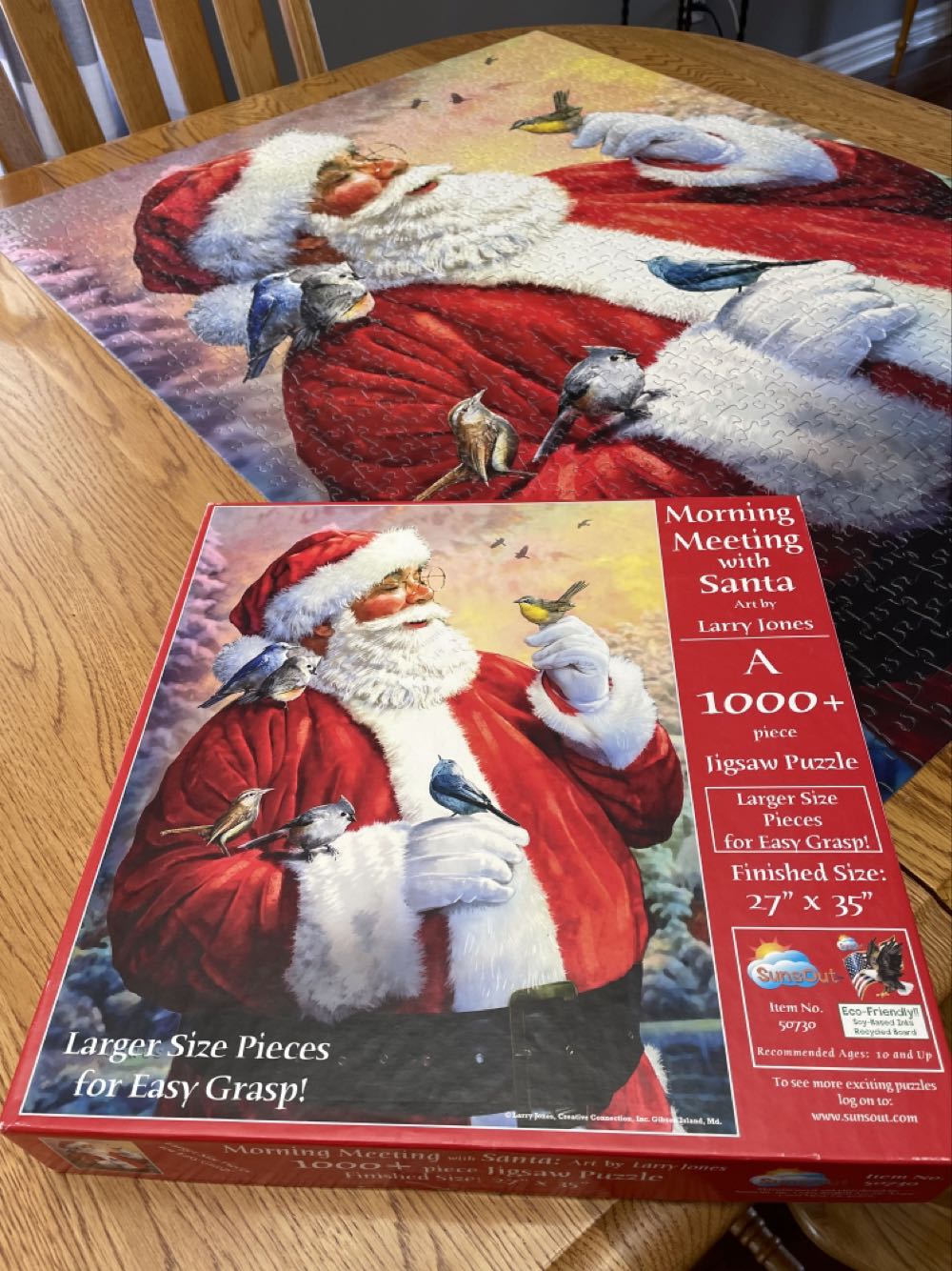Morning Meeting With Santa Piece Larry Jones 27”x35” - SunsOut puzzle collectible [Barcode 796780507302] - Main Image 4