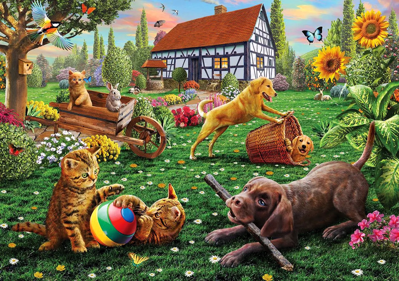 Dogs And Cats At Play (NIB) 🧩 - SunsOut puzzle collectible [Barcode 796780518841] - Main Image 2
