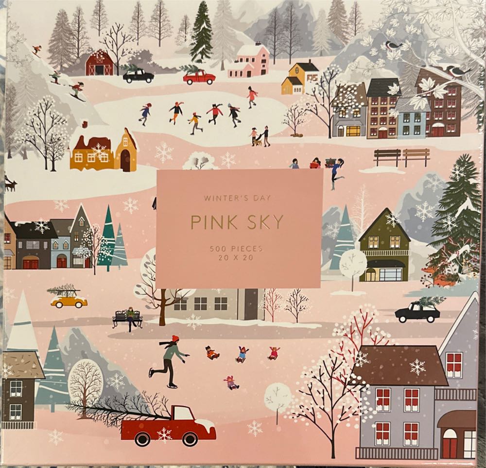 Pink Sky Winter’s Day 500 Piece Puzzle Ice Skating 20x20 Complete - Pink Sky puzzle collectible [Barcode 191205543147] - Main Image 2