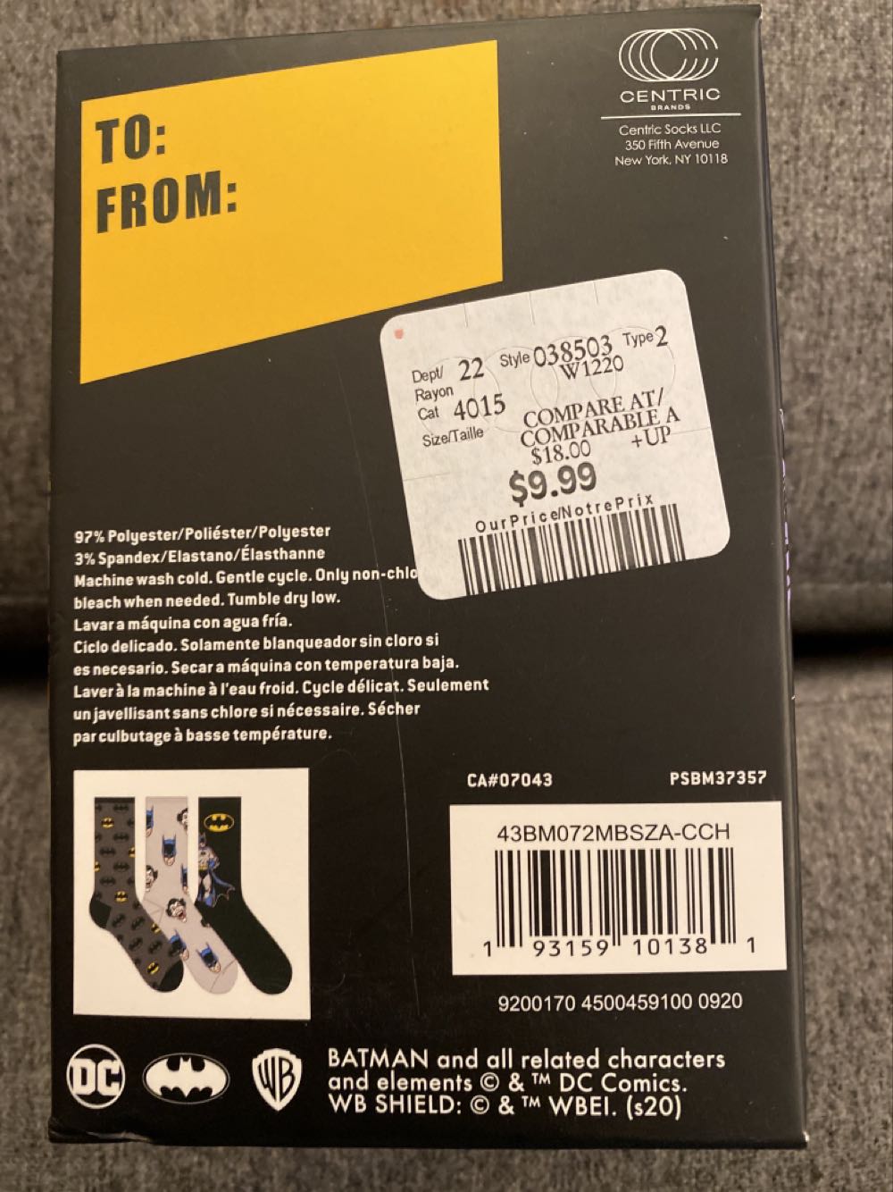 Batman 3 Pair Of Socks - Centric shoe collectible [Barcode 193159101381] - Main Image 2