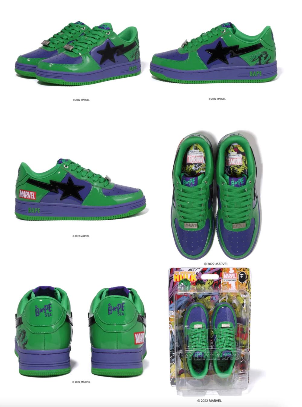 A Bathing Ape Bape Sta Low X Marvel Comics Hulk (2022)  shoe collectible - Main Image 4