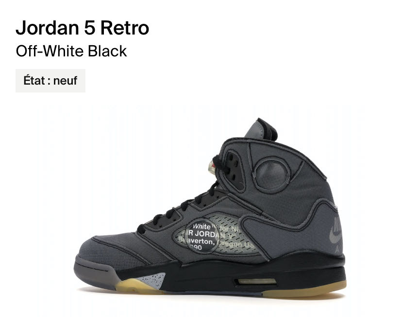 Jordan 5 Retro Off-White Black  shoe collectible - Main Image 3