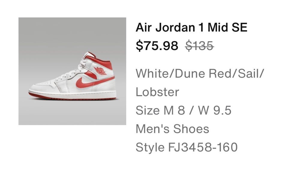 Air Jordan 1 Mid SE “White Dune Red” - Air Jordan shoe collectible [Barcode 196975612079] - Main Image 2