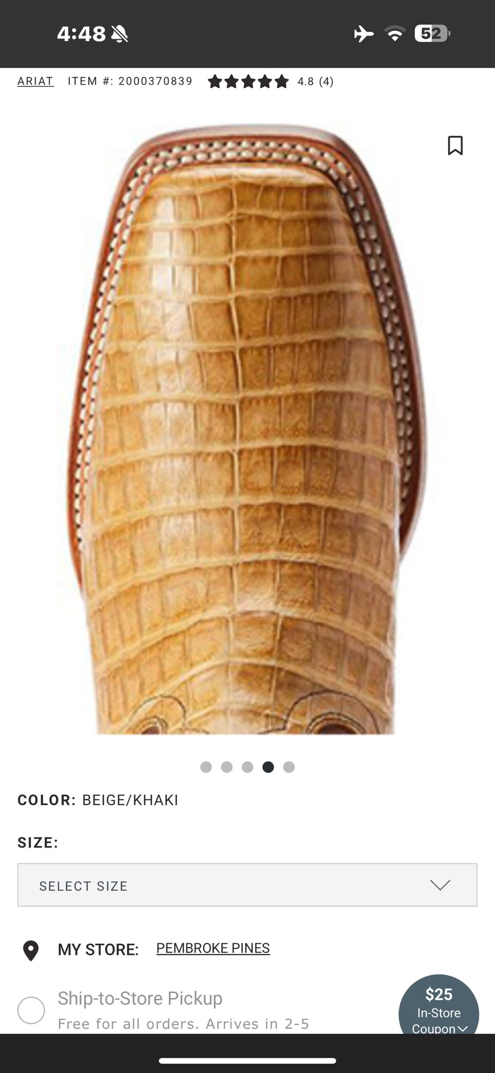 Alligator - Gunslinger Caimen Belly Vamp - Ariat shoe collectible - Main Image 2