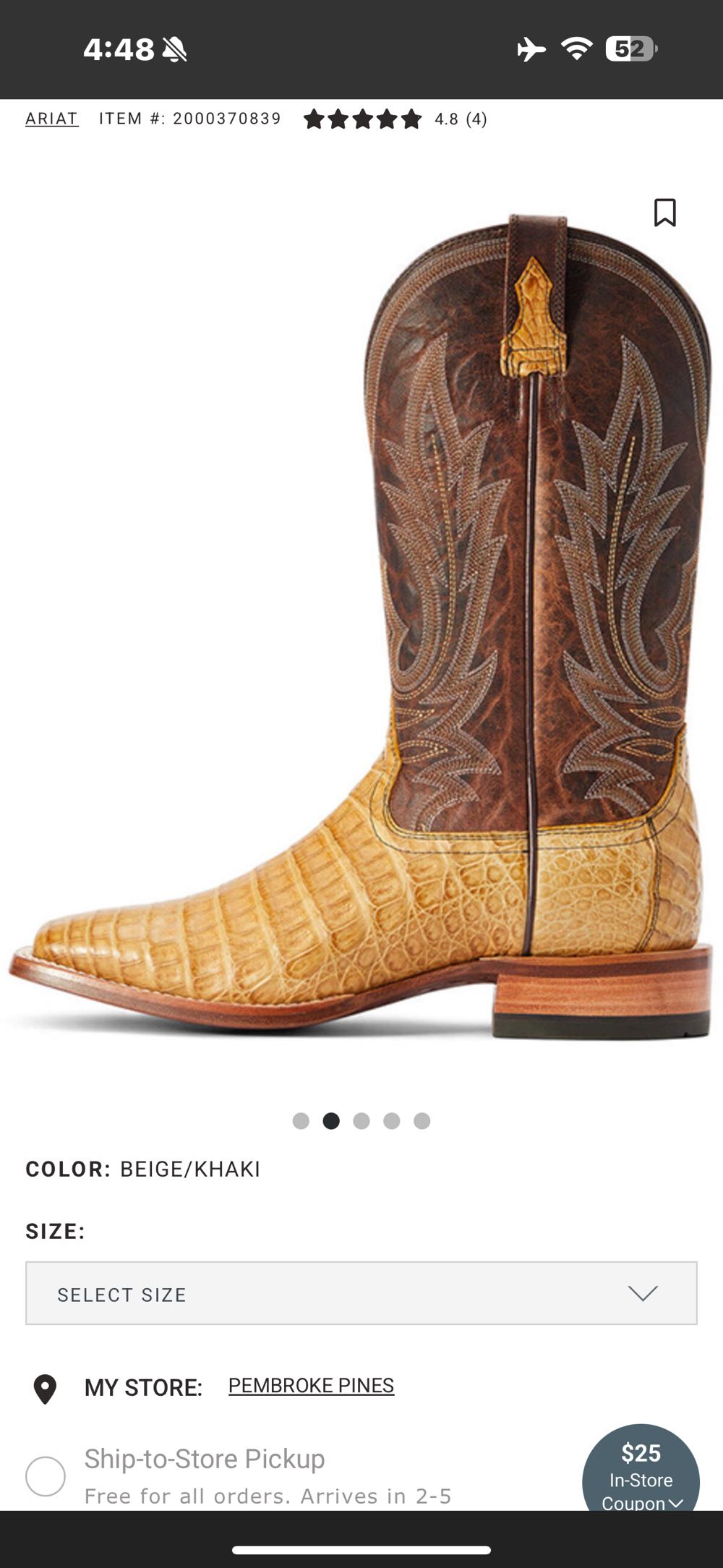 Alligator - Gunslinger Caimen Belly Vamp - Ariat shoe collectible - Main Image 4