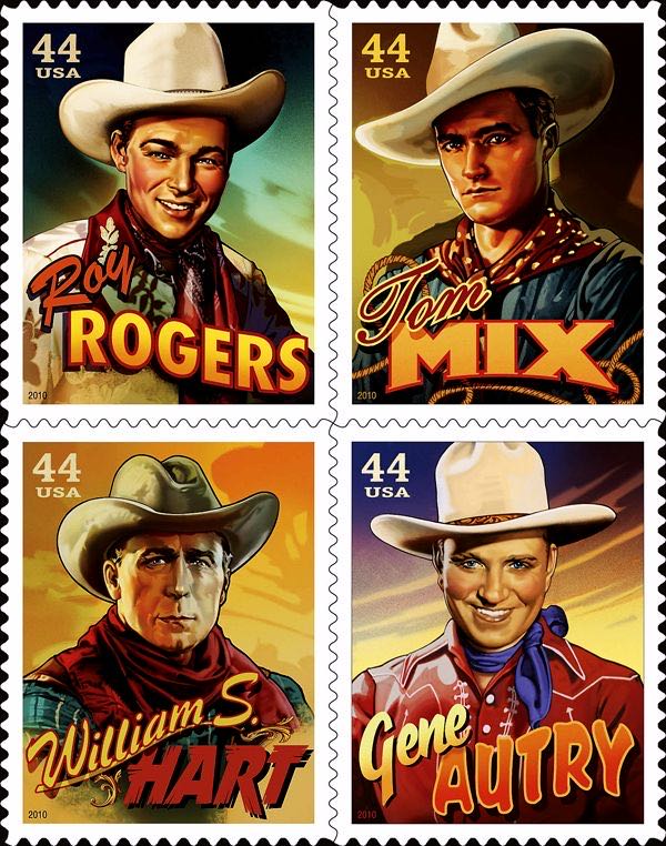 4449a. Cowboys of the Silver Screen, block of 4  stamp collectible - Main Image 1