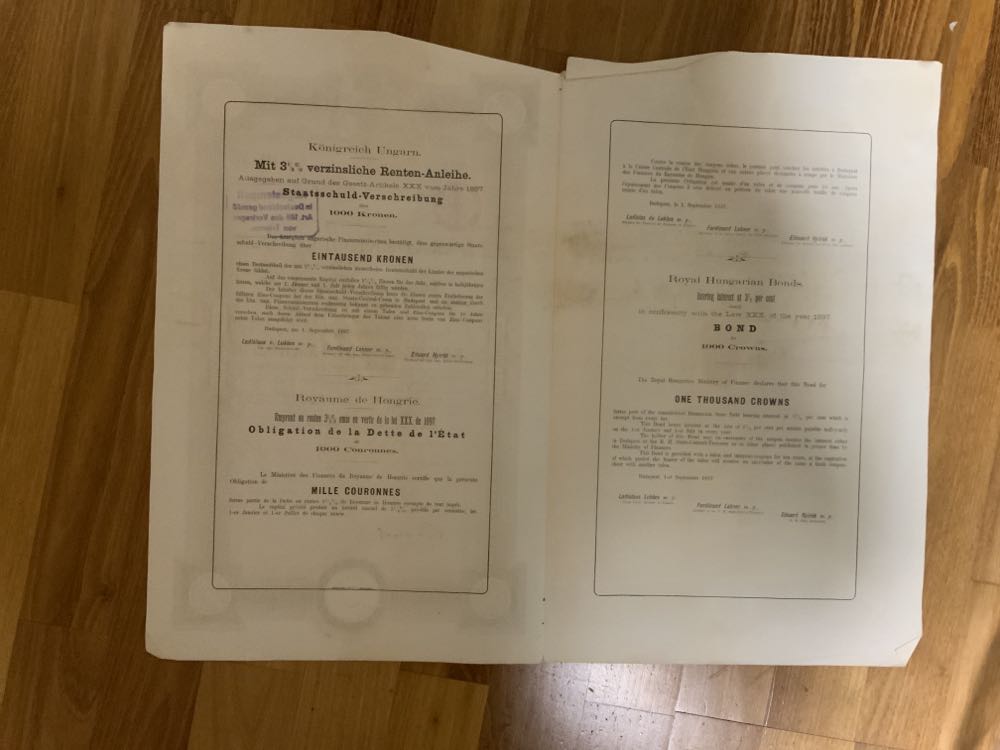 Königreich Ungarn Mit 3% Verzinsliche Renten-Anleihe Eintausend Kronen  stamp collectible - Main Image 2