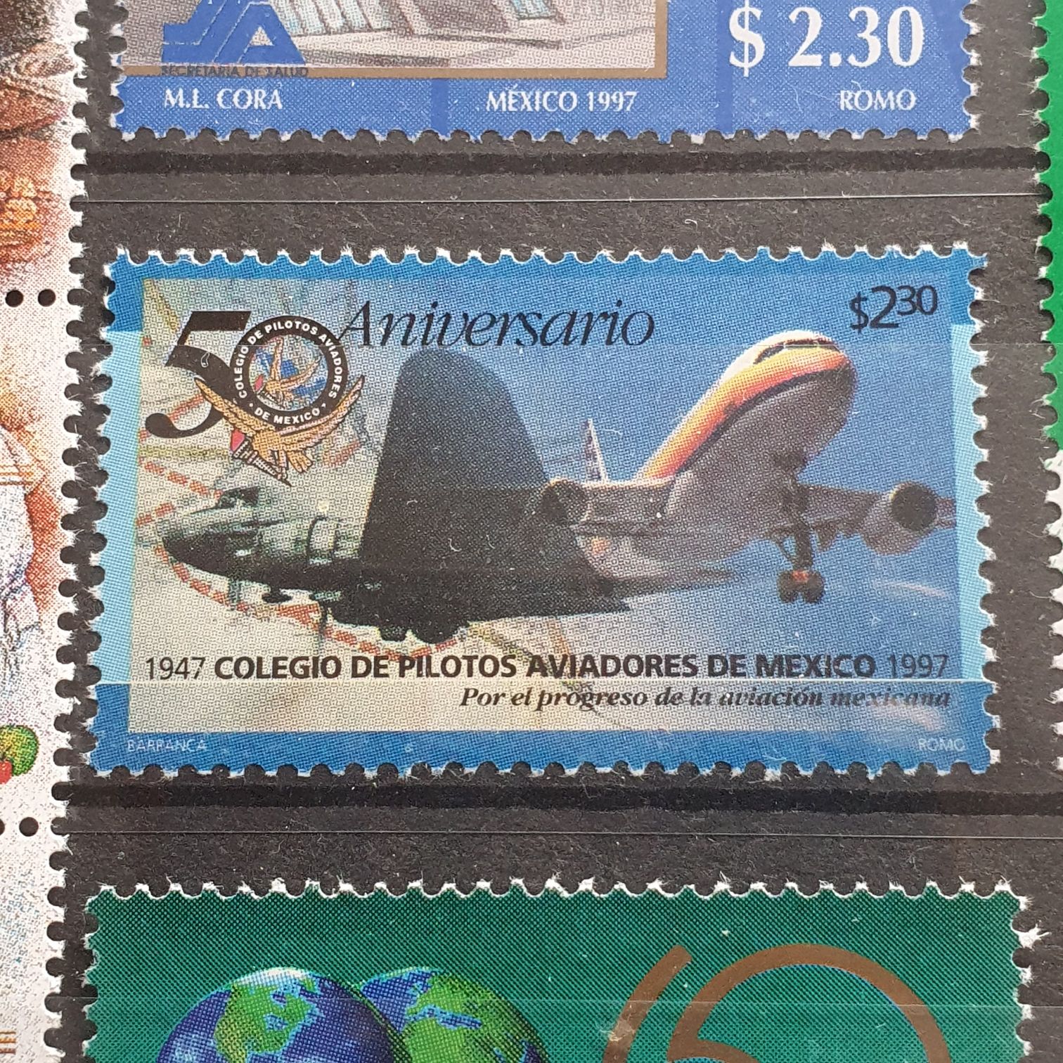 50 Aniversario Colegio De Pilotos aviadores De México  stamp collectible - Main Image 2
