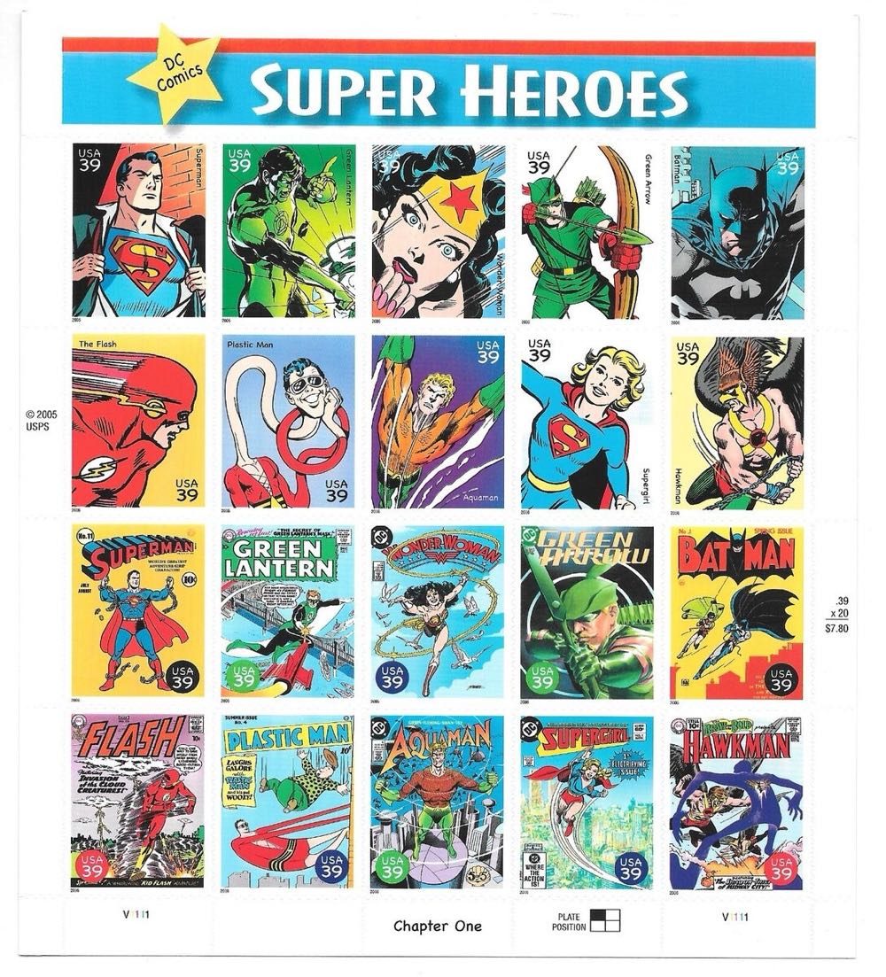 2005 DC Comics Super Heroes Stamp Sheet NM+ Condition 39 Cent Stamps QE-17 DC Comics Super Heroes Stamps  stamp collectible - Main Image 2