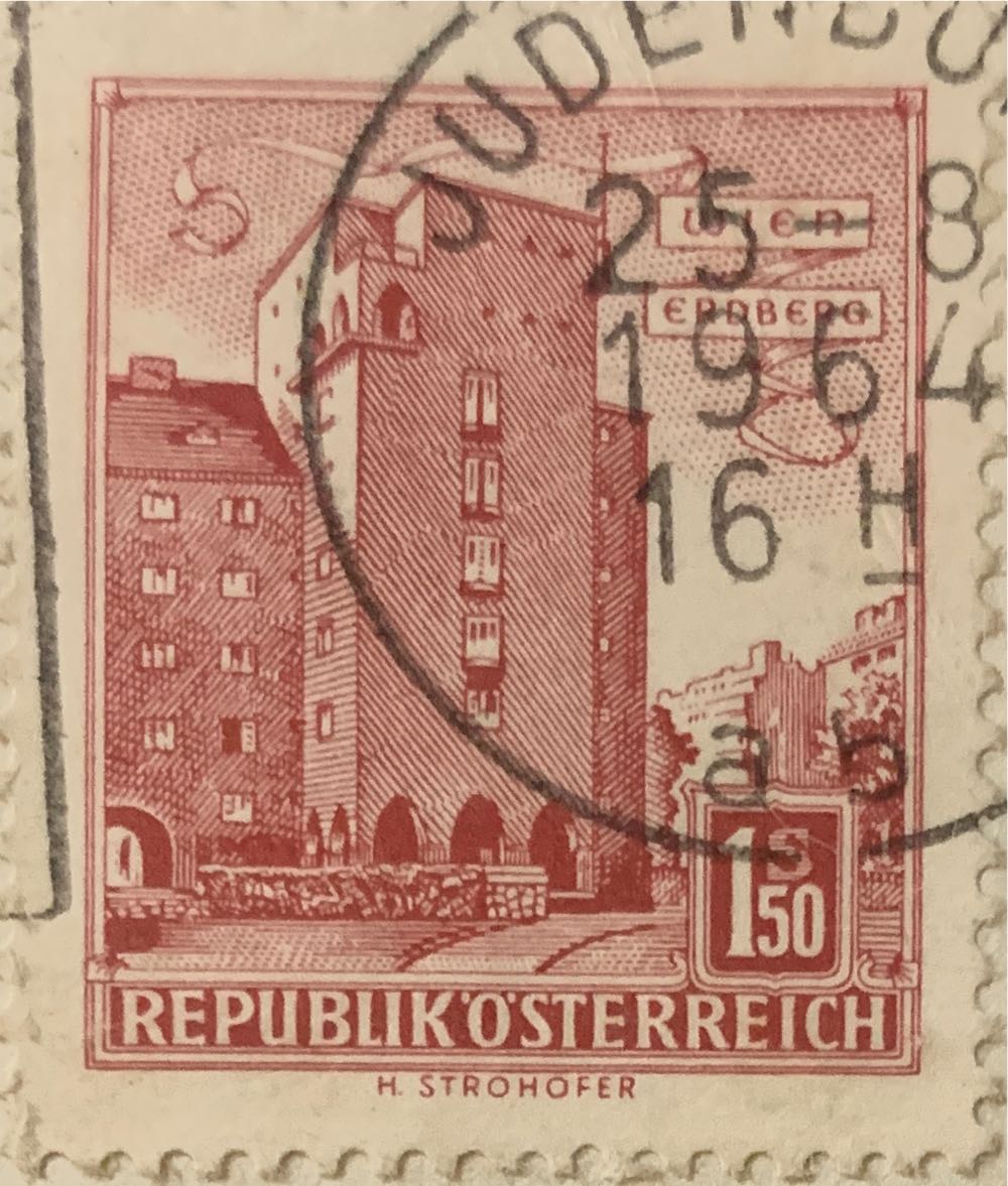 Austria: 1958 Wien Ergberg Rabenhol Building  stamp collectible - Main Image 2