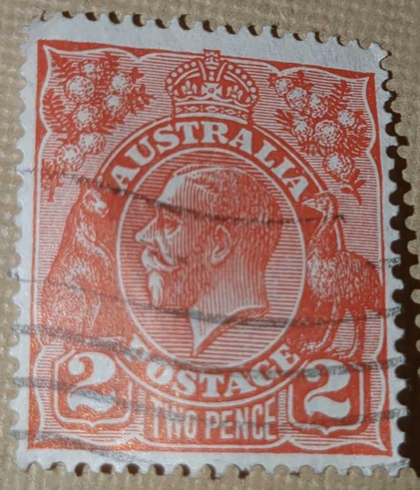 Australian stamp 1913 2 two pence King George red 

  stamp collectible [Barcode 057100002991] - Main Image 2