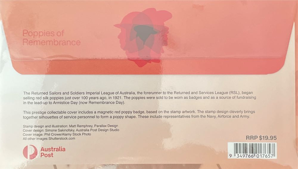 Poppies Of Remembrance For Service & Sacrifice Prestige Fdc 1292 3000 Red  stamp collectible [Barcode 9349766017657] - Main Image 2