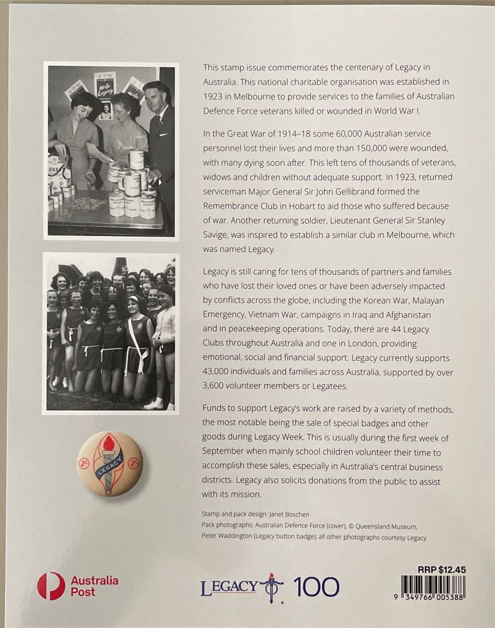 Pack Australia Legacy Centenary Of Service 100 Years Sheetlet  stamp collectible [Barcode 9349766005388] - Main Image 2