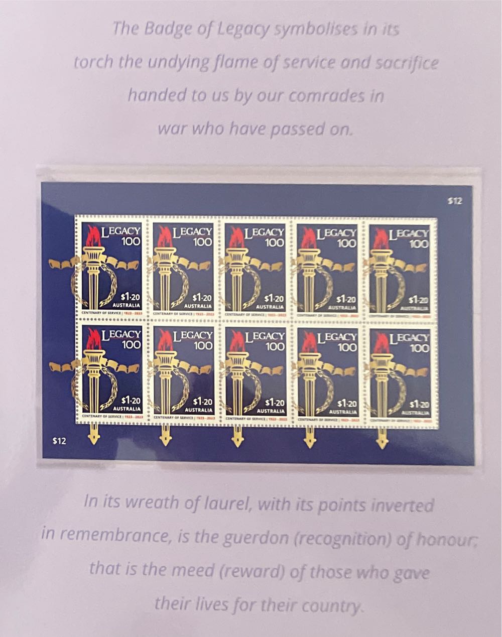 Pack Australia Legacy Centenary Of Service 100 Years Sheetlet  stamp collectible [Barcode 9349766005388] - Main Image 3