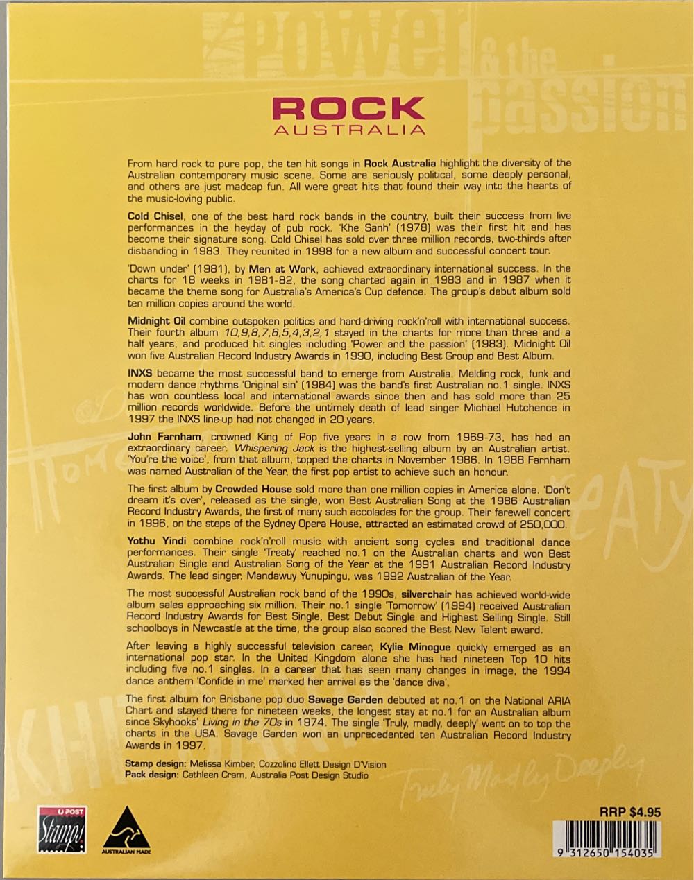 Australia Commemorative Rock Music Mnh Stamp Sheet Scott # A J  stamp collectible [Barcode 9312650154035] - Main Image 2