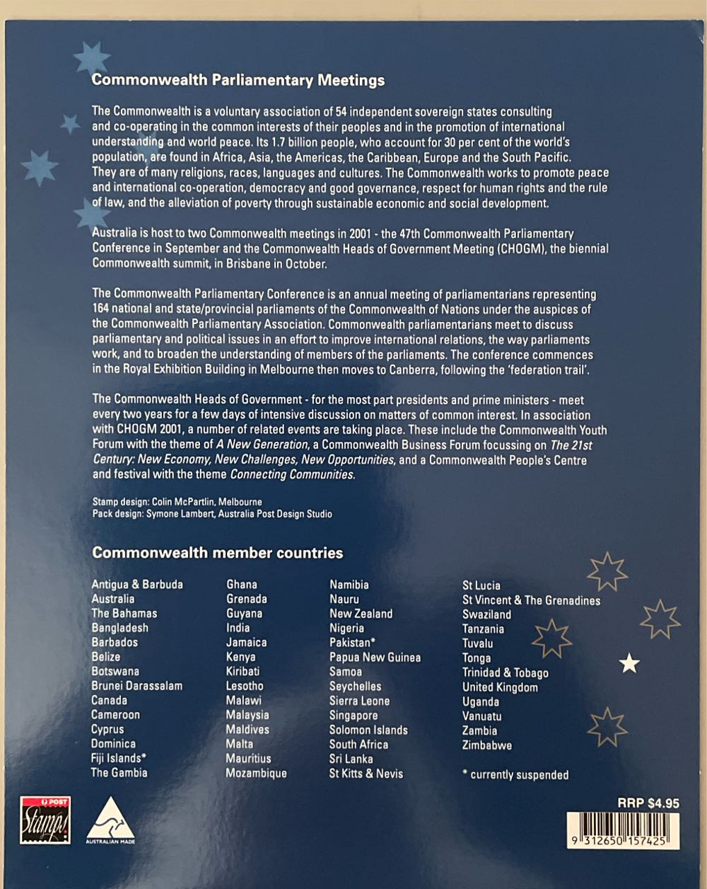 Pack Australia Commonwealth Parliamentary Meetings Sheetlet  stamp collectible [Barcode 9312650157425] - Main Image 2