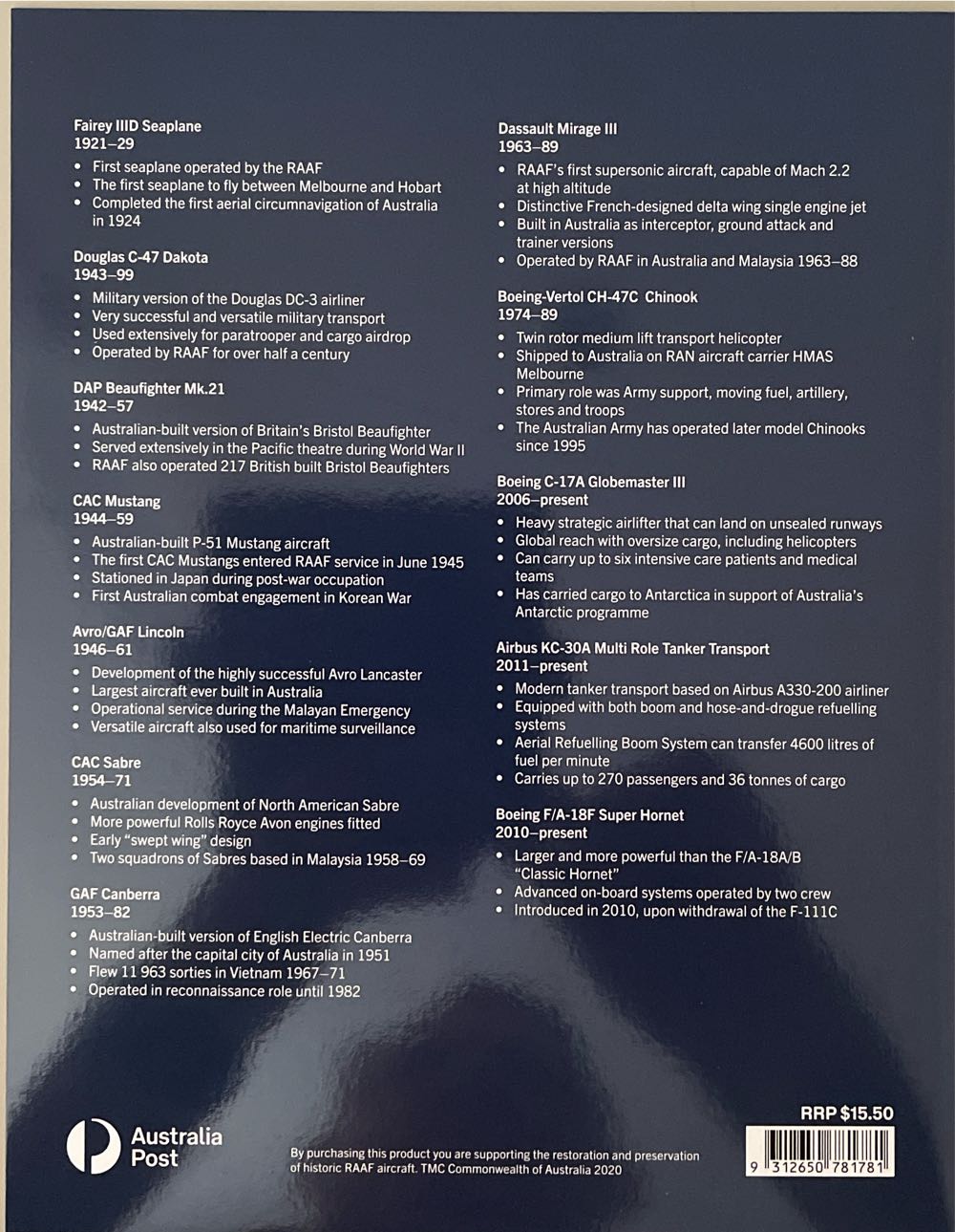 Stamp Pack Australia Air Force Raaf Centenary Self Adhesive Stamps  stamp collectible [Barcode 9312650781781] - Main Image 2