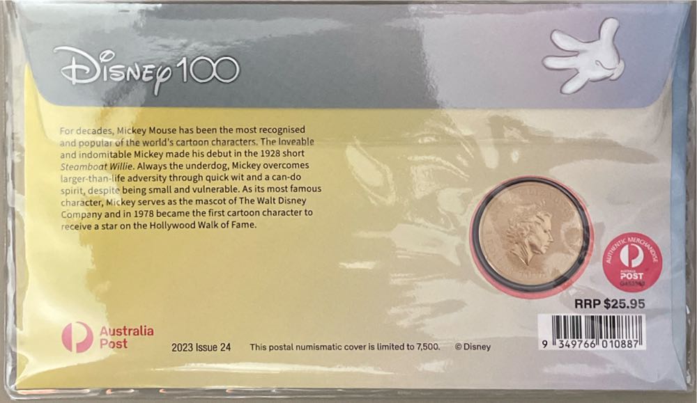 Pnc Australia Mickey Mouse Disney 100 Perth Mint Tuvalu $1 Coloured Coin  stamp collectible [Barcode 9349766010887] - Main Image 2