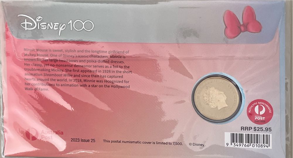 Pnc Australia Minnie Mouse Disney 100 Perth Mint Tuvalu $1 Coloured Coin  stamp collectible [Barcode 9349766010894] - Main Image 2