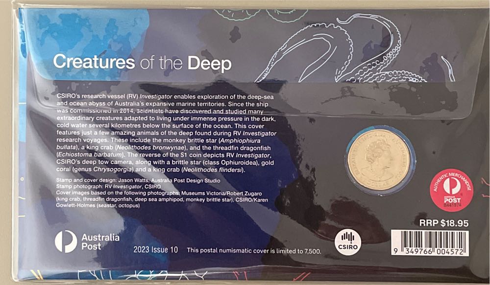 Pnc Australia Creatures Of The Deep Ram $1 Coin With Envelope Privy Mark  stamp collectible [Barcode 9349766004572] - Main Image 2