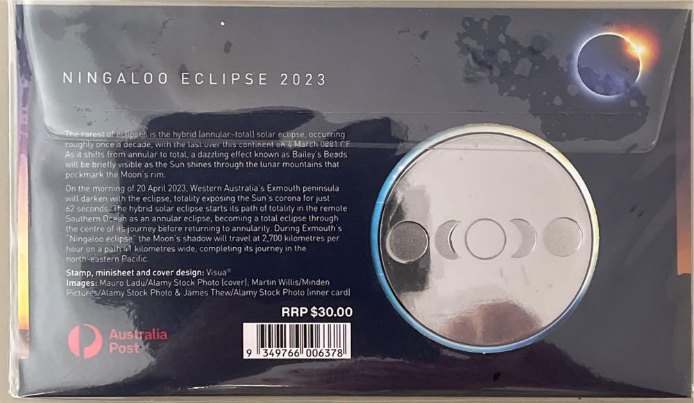 Pnc Australia Ningaloo Total Solar Eclipse Colour Medallion Limited Ed 2500  stamp collectible [Barcode 9349766006378] - Main Image 2