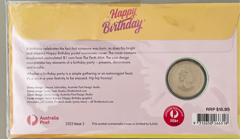 Pnc Australia Happy Birthday Perth Mint $1 Coloured Coin  stamp collectible [Barcode 9312650266318] - Main Image 2