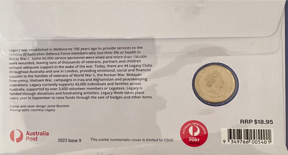 Pnc Australia Legacy Centenary Of Service Ram $1 Coin 100 With Years Privy Mark  stamp collectible [Barcode 9349766005401] - Main Image 2
