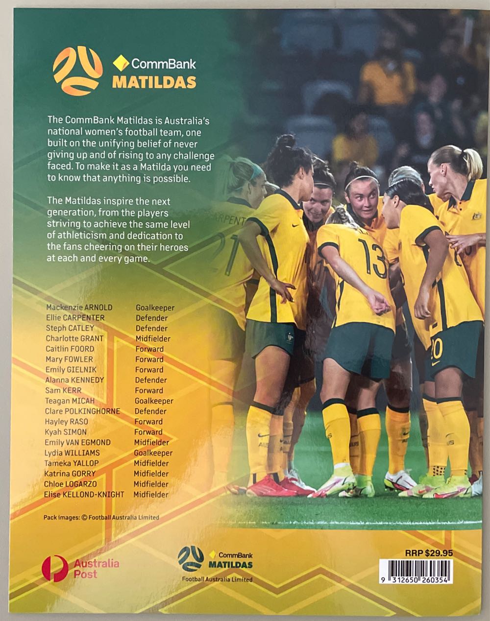 Pack Australia Matildas National Women’s Football Team 2 Sheetlets  stamp collectible [Barcode 9312650260354] - Main Image 2