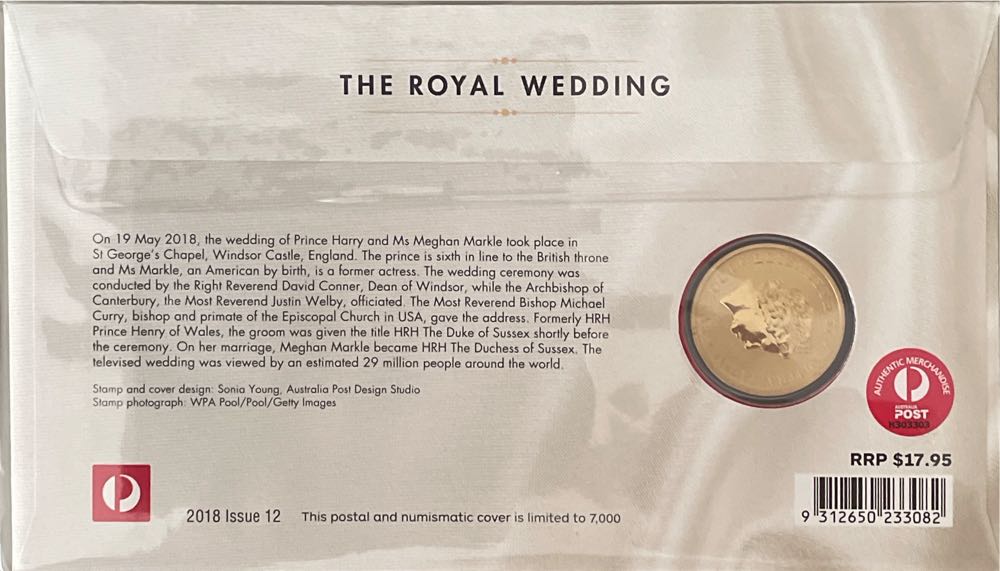 Pnc Australia Royal Wedding Prince Harry & Megan Markle Perth Mint $1 Coin  stamp collectible [Barcode 9312650233082] - Main Image 2
