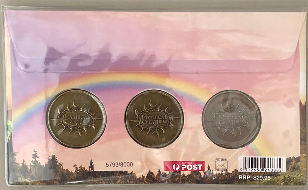 Pnc Australia Pnc Cover: Mythical Creatures Medallion Unicorn Mermaid Fairy L E 8000 3x  stamp collectible [Barcode 9312650240882] - Main Image 2