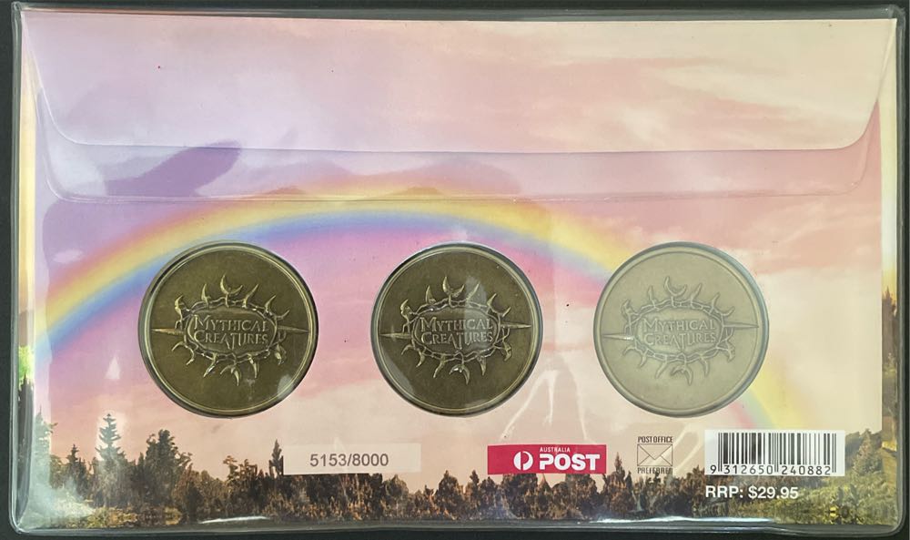 Pnc Australia Pnc Cover: Mythical Creatures Medallion Unicorn Mermaid Fairy L E 8000 3x  stamp collectible [Barcode 9312650240882] - Main Image 3